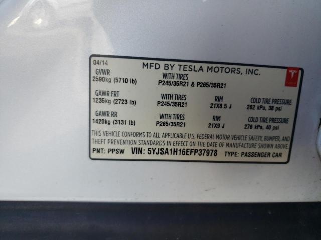 5YJSA1H16EFP37978 - 2014 TESLA MODEL S Սպիտակ լուսանկար 10