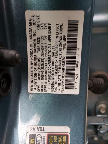 2HKRM3H76FH535361 - 2015 HONDA CR-V EXL BLUE photo 10