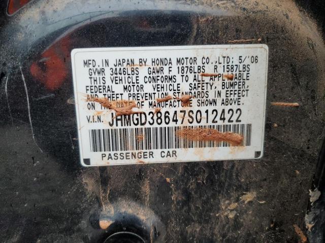 JHMGD38647S012422 - 2007 HONDA FIT S 黑色 照片 10