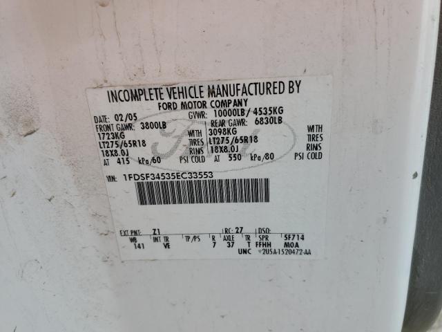 1FDSF34535EC33553 - 2005 FORD F350 SRW S WHITE photo 10