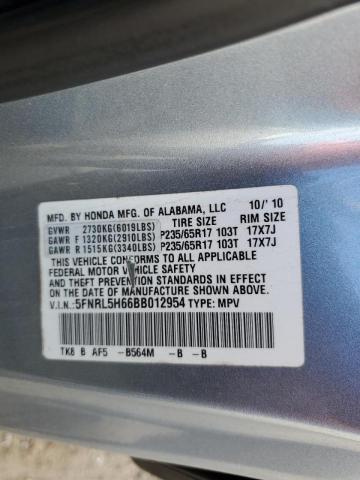 5FNRL5H66BB012954 - 2011 HONDA ODYSSEY EX BLUE photo 10