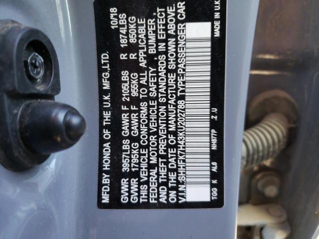 SHHFK7H43KU****** - 2019 HONDA CIVIC SPOR 蓝色 照片 10