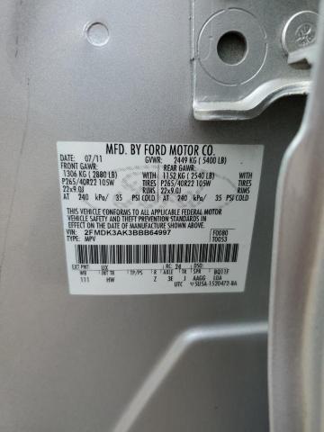 2FMDK3AK3BBB64997 - 2011 FORD EDGE SPORT SILVER photo 10