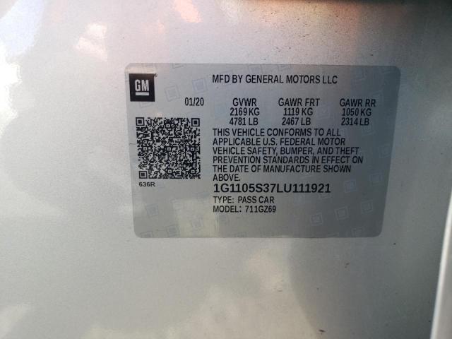 1G1105S37LU111921 - 2020 CHEVROLET IMPALA PRE ვერცხლისფერი ფოტო 10