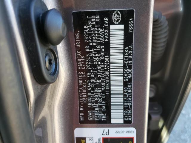 4T1BK1FK5HU578984 - 2017 TOYOTA CAMRY XSE GRAY photo 10