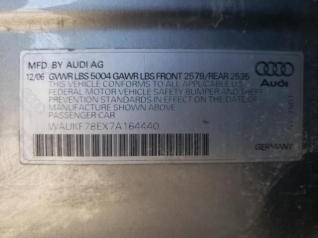 WAUKF78EX7A164440 - 2007 AUDI A4 2.0T AV GRAY photo 10