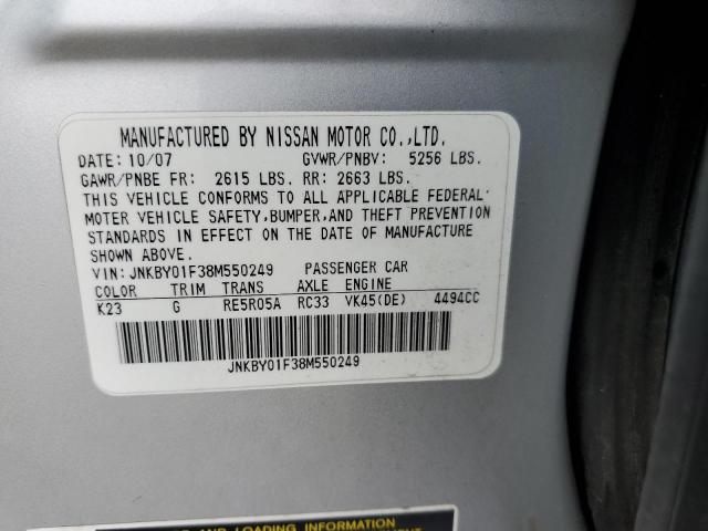 JNKBY01F38M550249 - 2008 INFINITI M45 SILVER photo 10