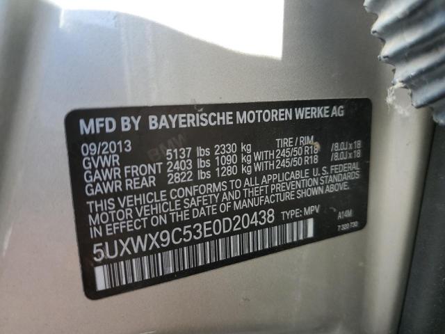 5UXWX9C53E0D20438 - 2014 BMW X3 XDRIVE2 BEIGE photo 10