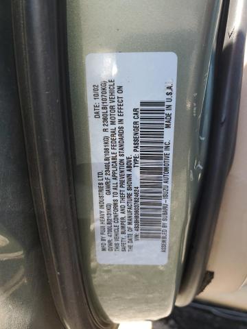 4S3BH806037624624 - 2003 SUBARU LEGACY OUT GREEN photo 10