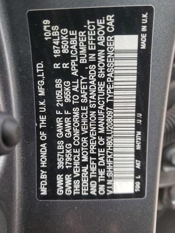 SHHFK7H80LU208097 - 2020 HONDA CIVIC EXL 灰色 照片 10