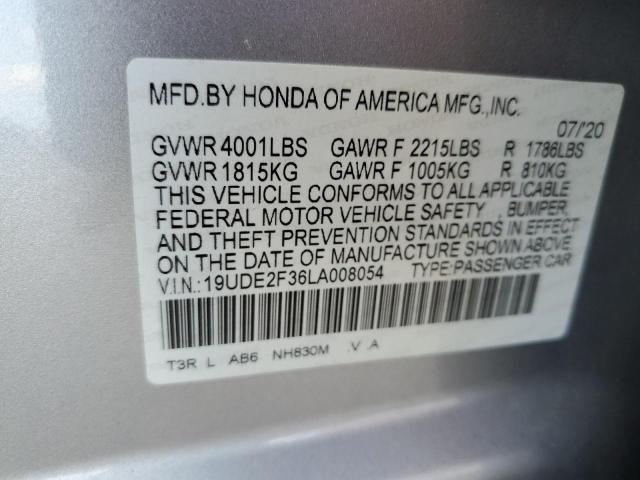 19UDE2F36LA008054 - 2020 ACURA ILX SILVER photo 10