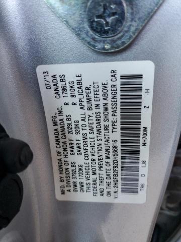 2HGFB2F92DH566816 - 2013 HONDA CIVIC EXL Gümüş foto 10