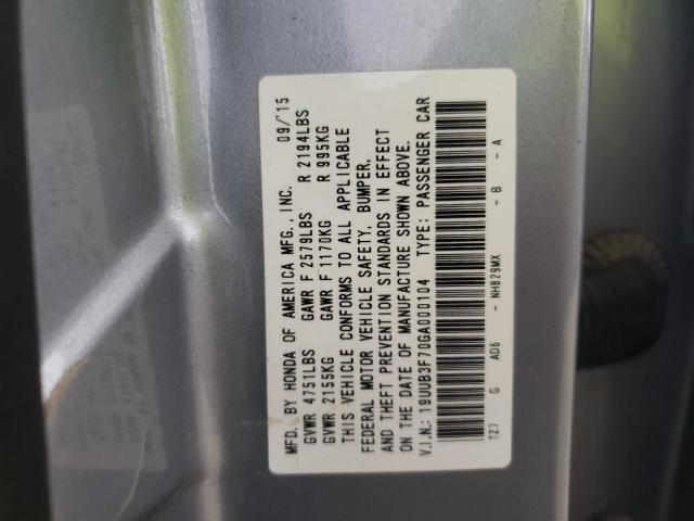 19UUB3F70GA000104 - 2016 ACURA TLX ADVANC SILVER photo 10