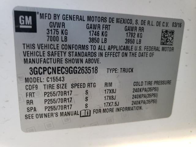 3GCPCNEC9GG263518 - 2016 CHEVROLET 1500 WHITE photo 10