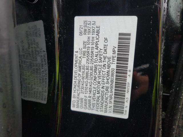 5FNRL6H90NB038650 - 2022 HONDA ODYSSEY EL BLACK photo 10