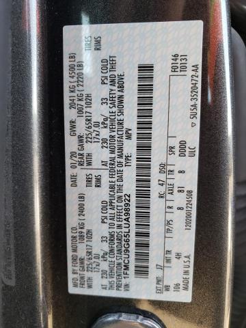 1FMCU9G65LUA98922 - 2020 FORD ESCAPE GRAY photo 10