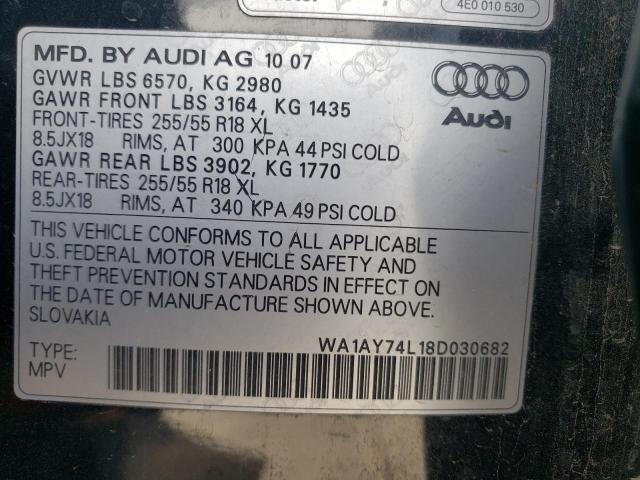 WA1AY74L18D030682 - 2008 AUDI Q7 3.6 QUA BLACK photo 10