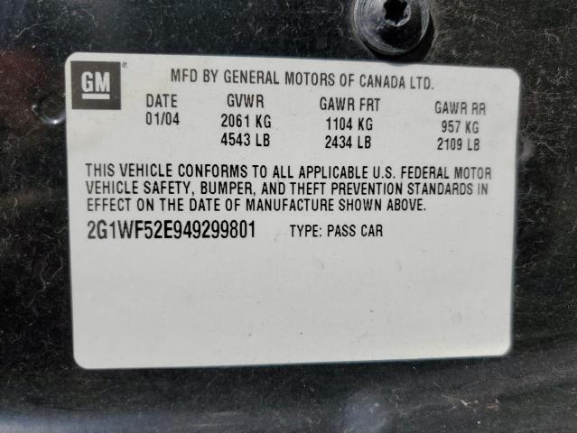 2G1WF52E949299801 - 2004 CHEVROLET IMPALA BLACK photo 10