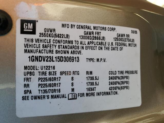 1GNDV23L15D306913 - 2005 CHEVROLET UPLANDER L GOLD photo 10