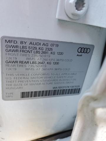 WA1EECF37K1087025 - 2019 AUDI Q3 PREMIUM WHITE photo 10