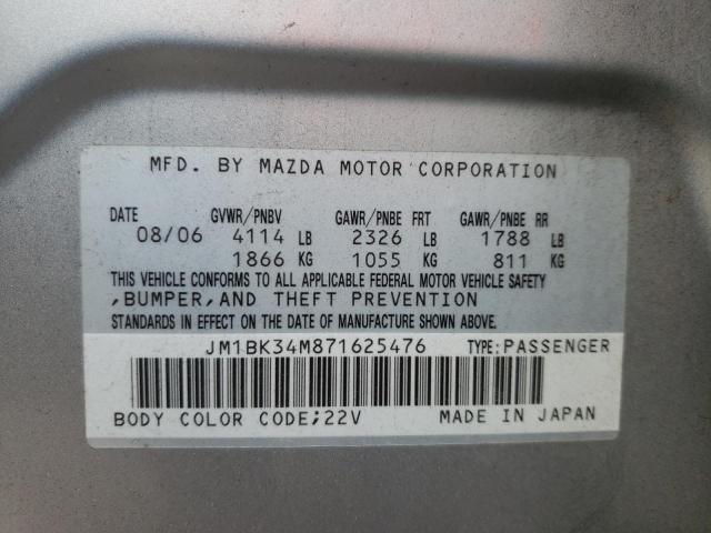 JM1BK34M871625476 - 2007 MAZDA SPEED 3 SILVER photo 10