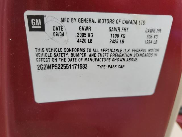 2G2WP522551171683 - 2005 PONTIAC GRAND PRIX ბურგუნდია ფოტო 10