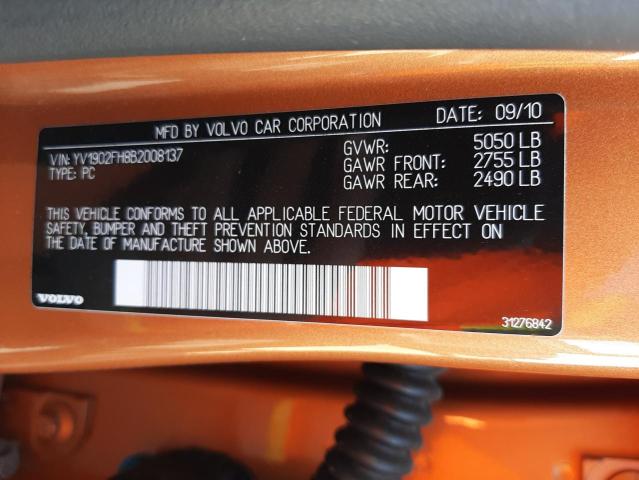 YV1902FH8B2008137 - 2011 VOLVO S60 T6 ORANGE photo 10