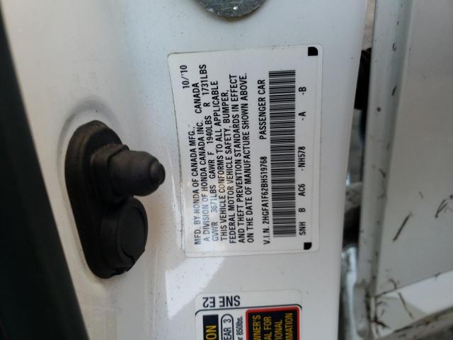 2HGFA1F62BH519768 - 2011 HONDA CIVIC LX-S أبيض صورة 10