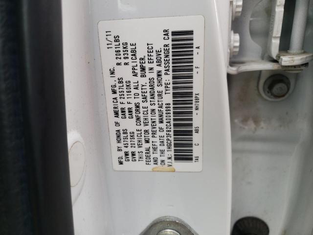 1HGCP3F82CA009998 - 2012 HONDA ACCORD EXL WHITE photo 10