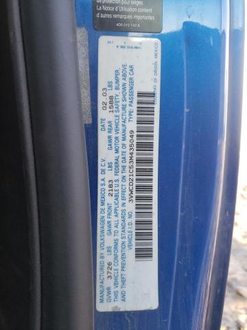 3VWCD21C53M435049 - 2003 VOLKSWAGEN NEW BEETLE 蓝色 照片 10