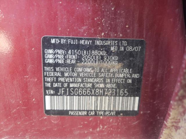 JF1SG666X8H723165 - 2008 SUBARU FORESTER S RED photo 10