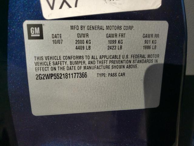 2G2WP552181177366 - 2008 PONTIAC GRAND PRIX ლურჯი ფოტო 10