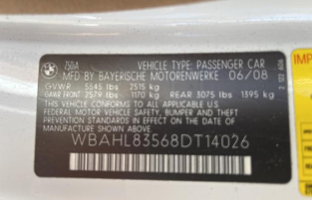 WBAHL83568DT14026 - 2008 BMW 750 I WHITE photo 10