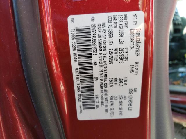 2D4GP44L86R705510 - 2006 DODGE GRAND CARA RED photo 10