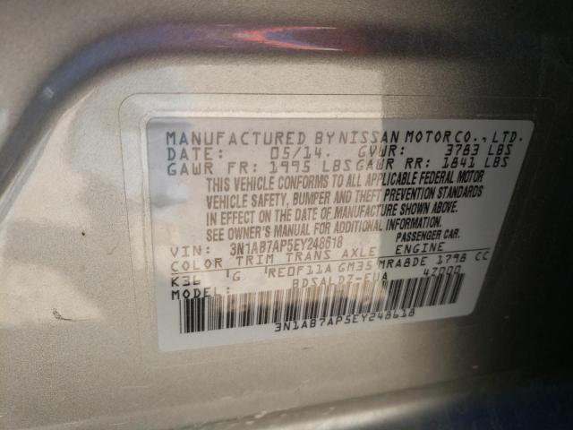 3N1AB7AP5EY248618 - 2014 NISSAN SENTRA S GRAY photo 10