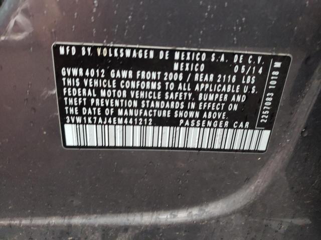 3VW1K7AJ4EM441212 - 2014 VOLKSWAGEN JETTA BASE 灰色 照片 10