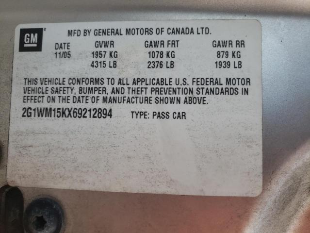 2G1WM15KX69212894 - 2006 CHEVROLET MONTE CARL 银色 照片 10