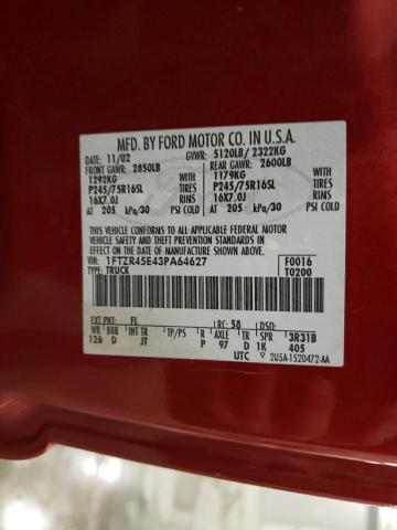 1FTZR45E43PA64627 - 2003 FORD RANGER SUP RED photo 12