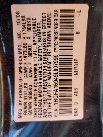 1HGFA16949L007999 - 2009 HONDA CIVIC EXL Qara foto 10