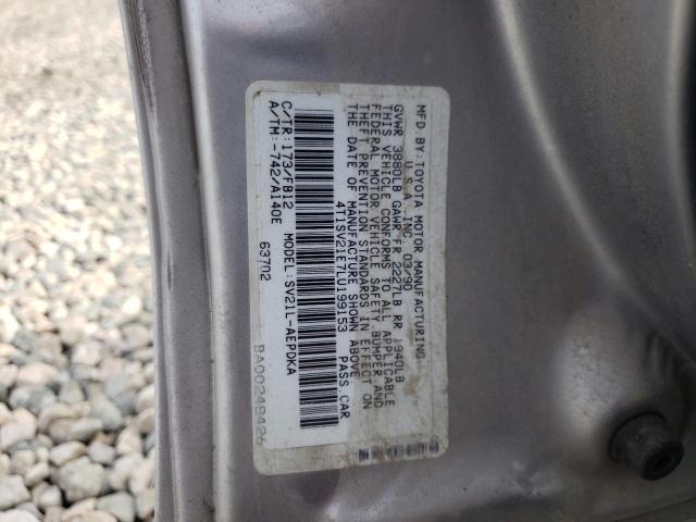 4T1SV21E7LU199153 - 1990 TOYOTA CAMRY DLX ვერცხლისფერი ფოტო 10