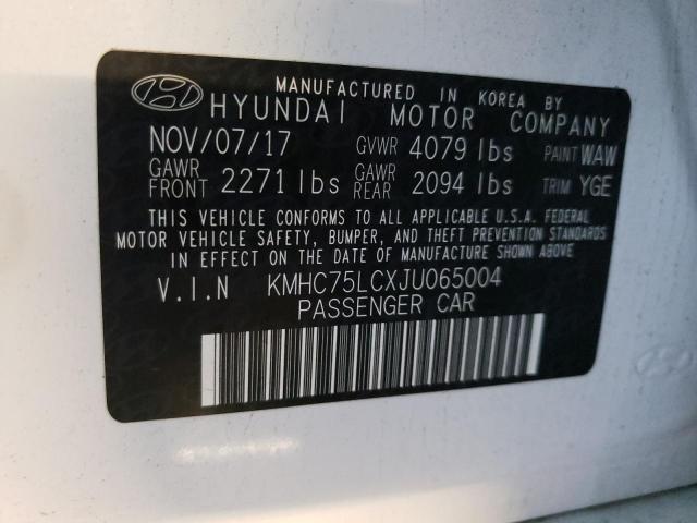 KMHC75LCXJU065004 - 2018 HYUNDAI IONIQ SEL WHITE photo 10