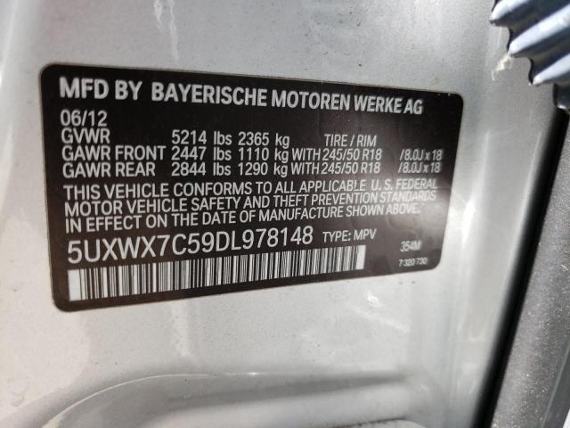 5UXWX7C59DL978148 - 2013 BMW X3 XDRIVE3 SILVER photo 10