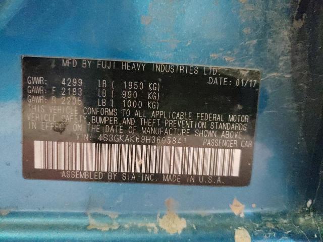 4S3GKAK69H3605841 - 2017 SUBARU IMPREZA SP BLUE photo 10