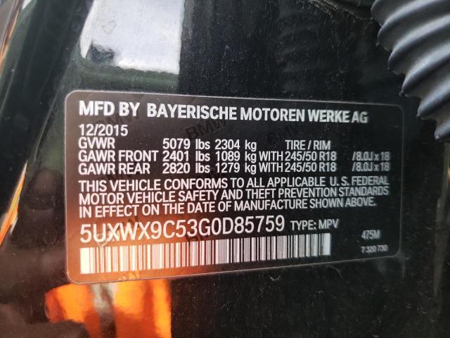 5UXWX9C53G0D85759 - 2016 BMW X3 XDRIVE2 BLACK photo 10