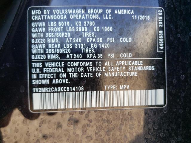 1V2MR2CA3KC514108 - 2019 VOLKSWAGEN ATLAS SEL Qara foto 10