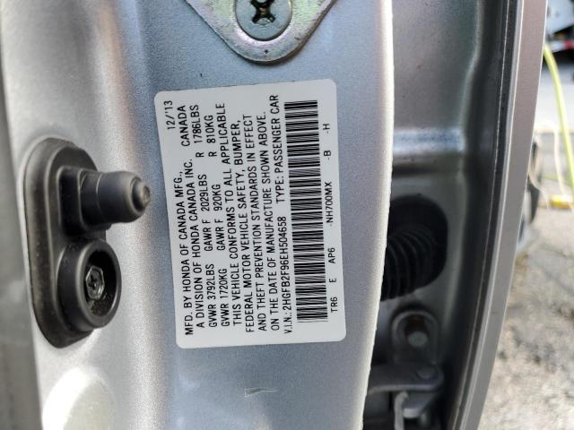 2HGFB2F96EH504658 - 2014 HONDA CIVIC EXL 银色 照片 10