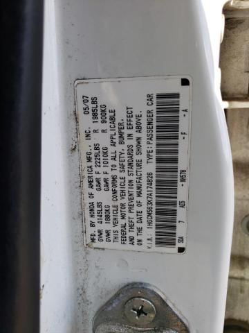 1HGCM563X7A174826 - 2007 HONDA ACCORD SE WHITE photo 10