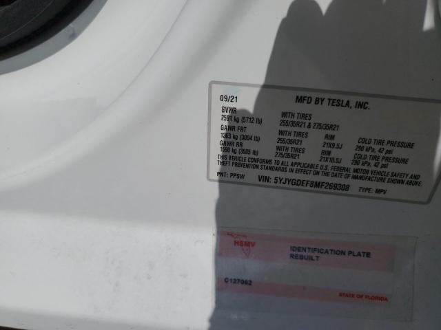 5YJYGDEF8MF269308 - 2021 TESLA MODEL Y أبيض صورة 10