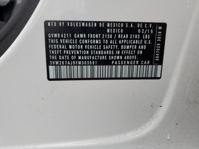 3VW2K7AJ9FM303591 - 2015 VOLKSWAGEN JETTA BASE WHITE photo 10