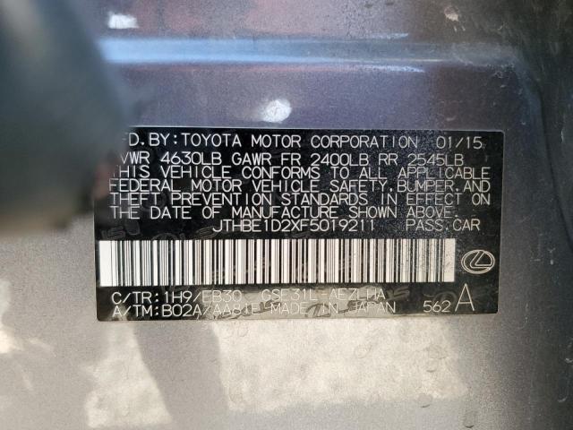 JTHBE1D2XF5019211 - 2015 LEXUS IS 350 GRAY photo 10